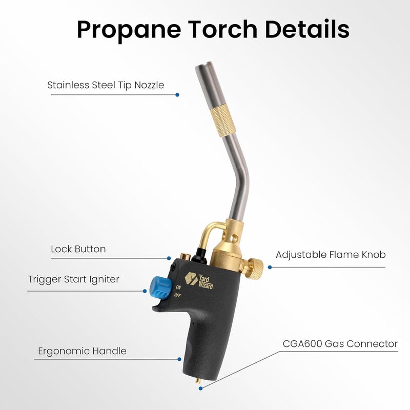 Yardwizard Propane Torch Head, Map Gas Torch with Igniter and Flame Adjustable, Hand Blow Torch with Fuel by Propane MAPP MAP PRO Gas, for Plumbing Soldering Lighting Campfires and Grills (CSA Certified) - Image 1